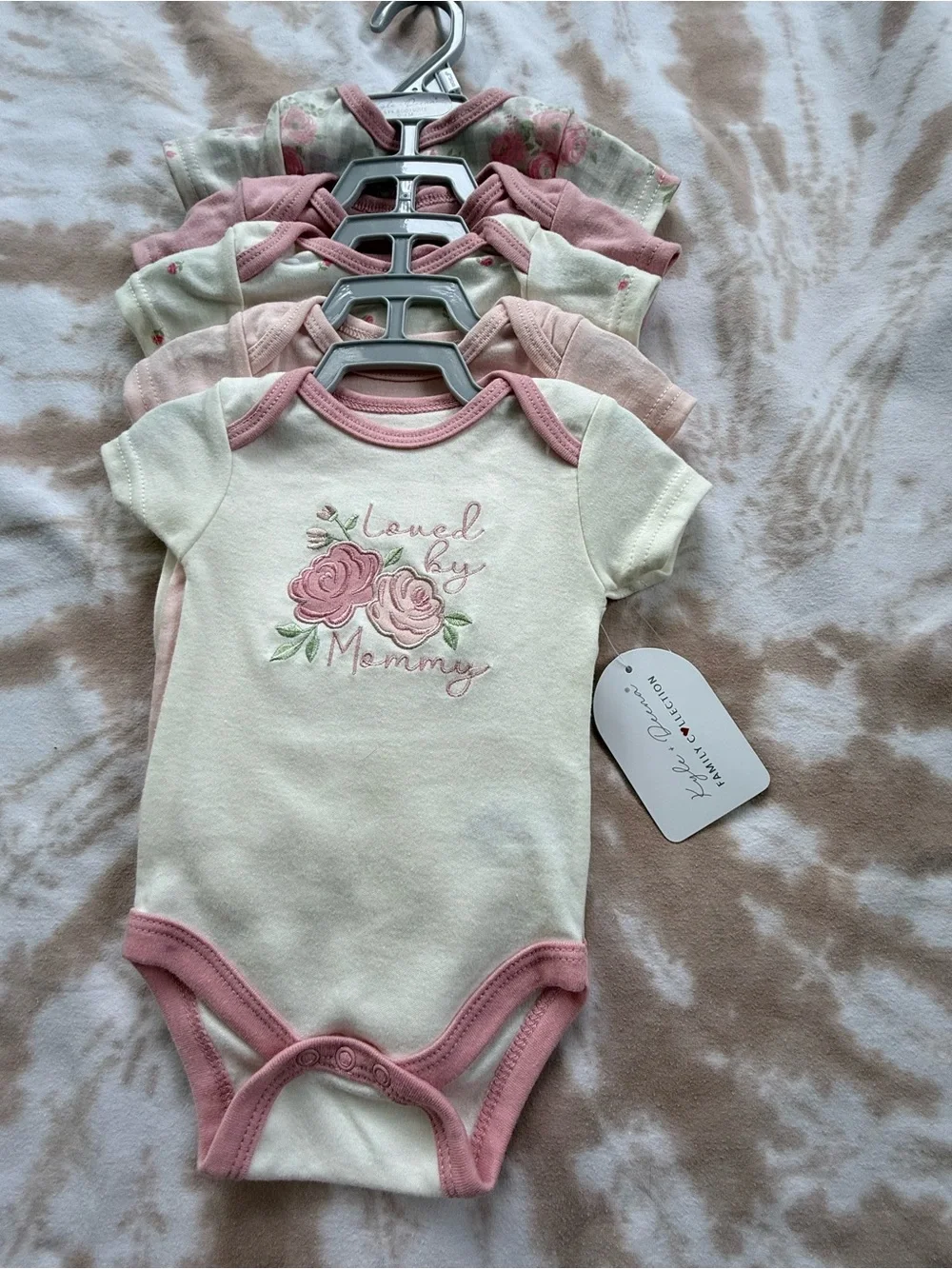 Baby Girls Pink & Cream Floral Bodysuit Set - 5 Pack 0-3M
